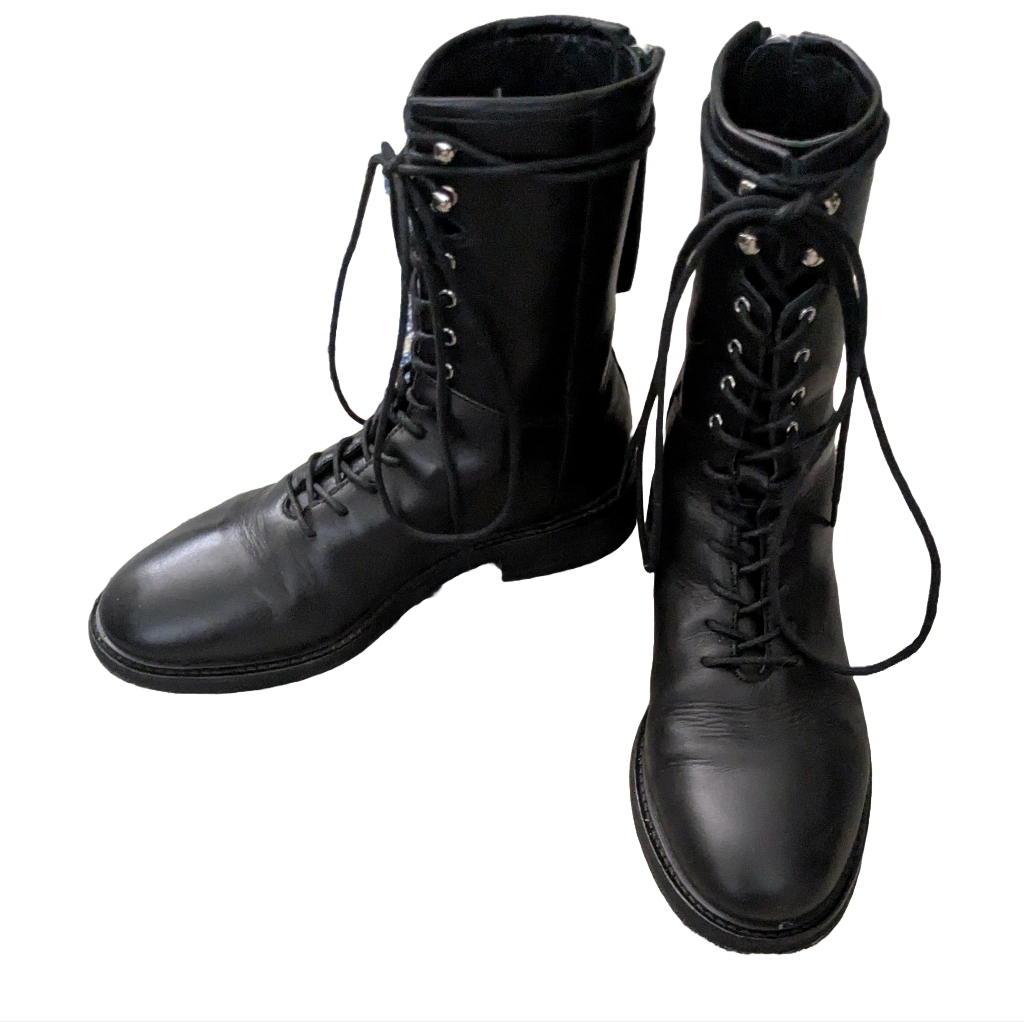 All Saints Black Misty Leather Combat Lace-Up Boots 39